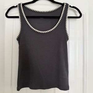 Navy/Gray Sleeveless Top with White Trim
